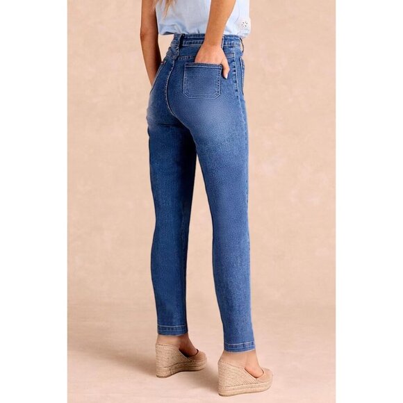 Women's High-Waisted Skinny Jeans Denim 12 Retro 5-Button Tummy Control - Picture 3 of 5